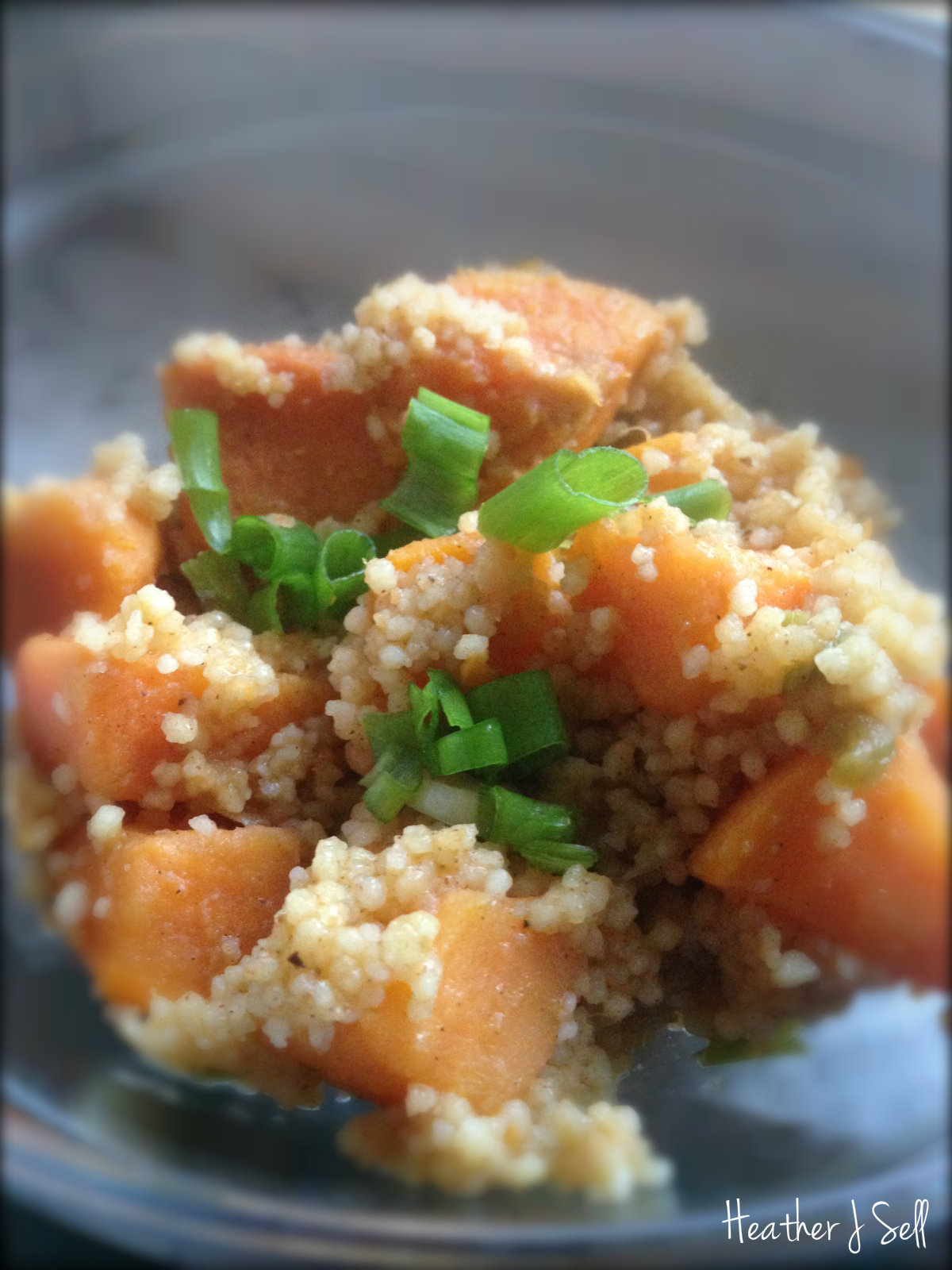 Photo of bowl of Sweet Potatoes & Couscous with Carrot Ginger Dressing